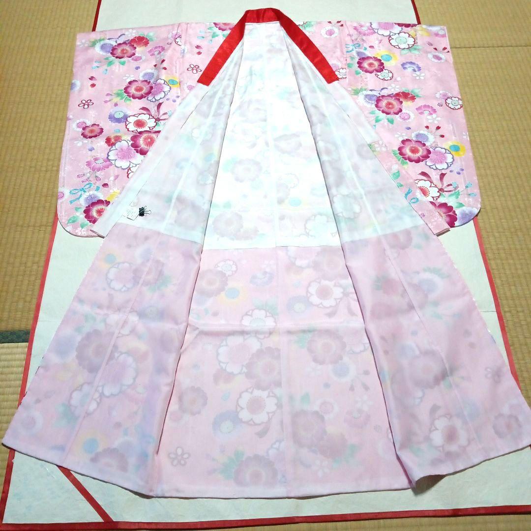 七五三　七歳　着物・長襦袢・未使用結び帯フルセット　(32)