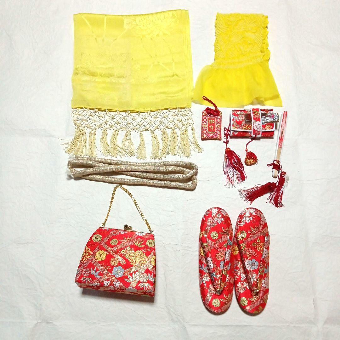 七五三　七歳　着物・長襦袢・未使用結び帯フルセット　(32)