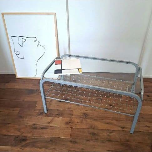 80年代ガラス天板テーブル　グレー　ローテーブル　昭和レトロ