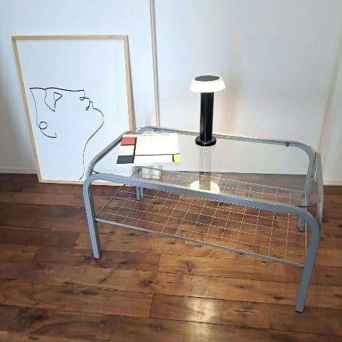 80年代ガラス天板テーブル　グレー　ローテーブル　昭和レトロ