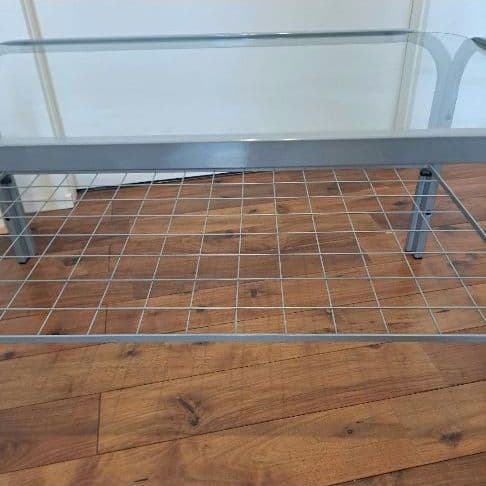 80年代ガラス天板テーブル　グレー　ローテーブル　昭和レトロ