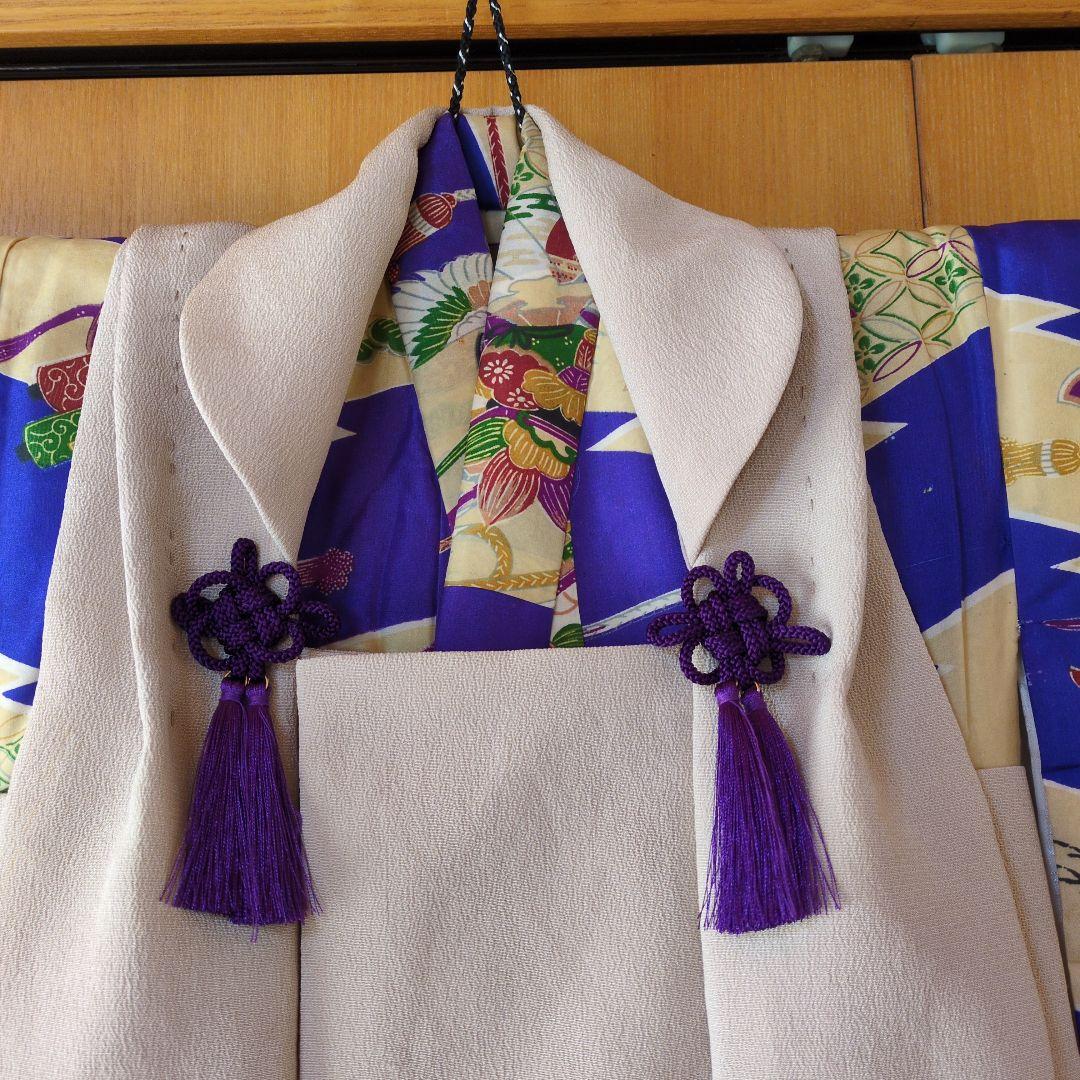 七五三３歳男の子正絹薄綿入り着物と正絹縮緬の被布（中綿無し）