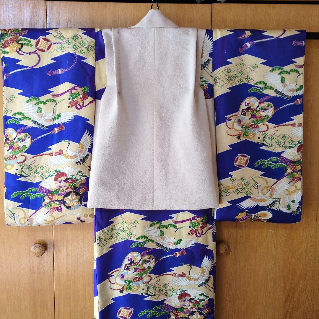 七五三３歳男の子正絹薄綿入り着物と正絹縮緬の被布（中綿無し）