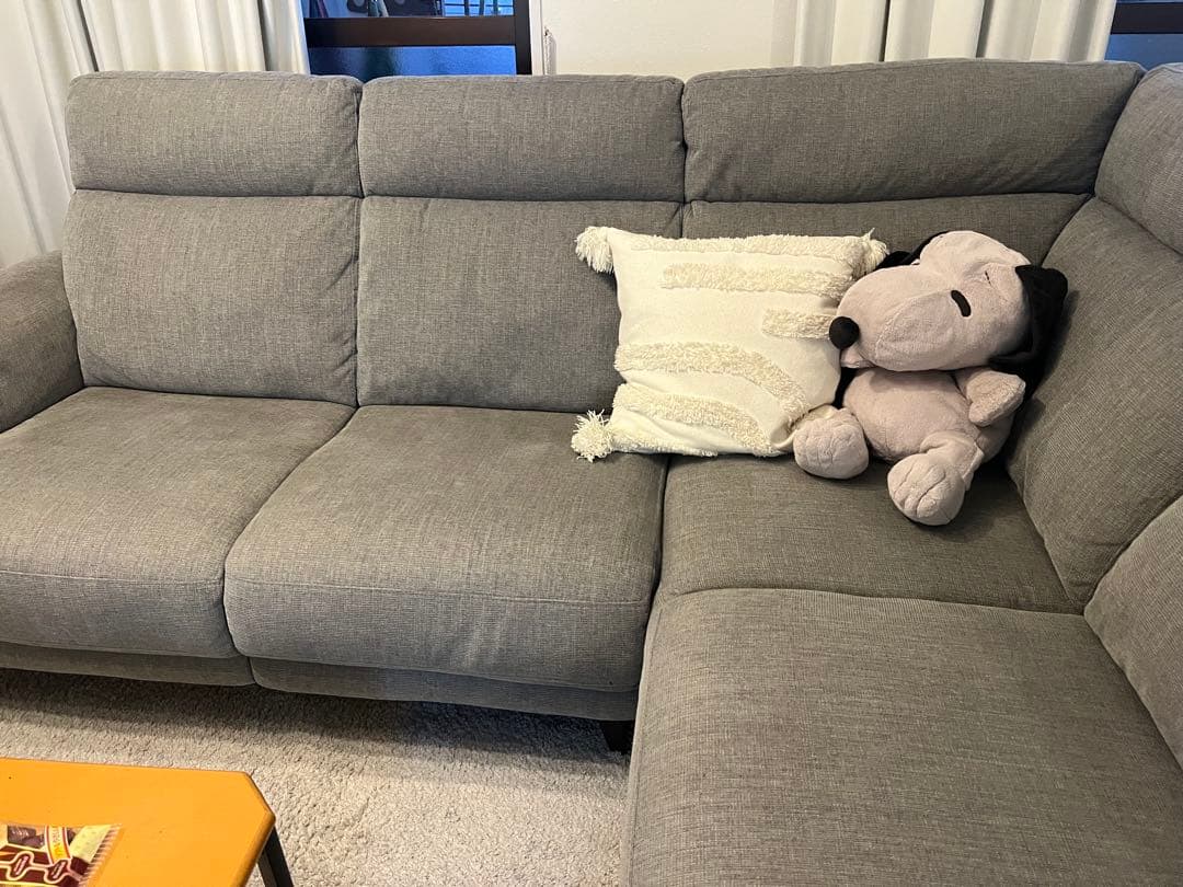 グレー L字型 ファブリックソファ 2人掛け・3人掛け