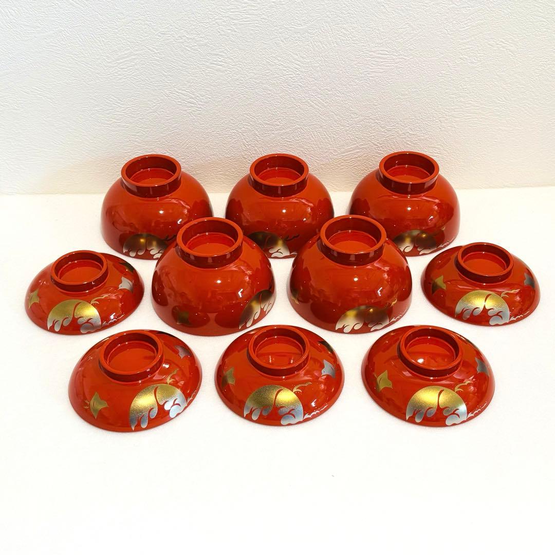 ⭐️ 朱塗 瑞鳥蒔絵 蓋付き椀揃 5客 美品 ⭐️