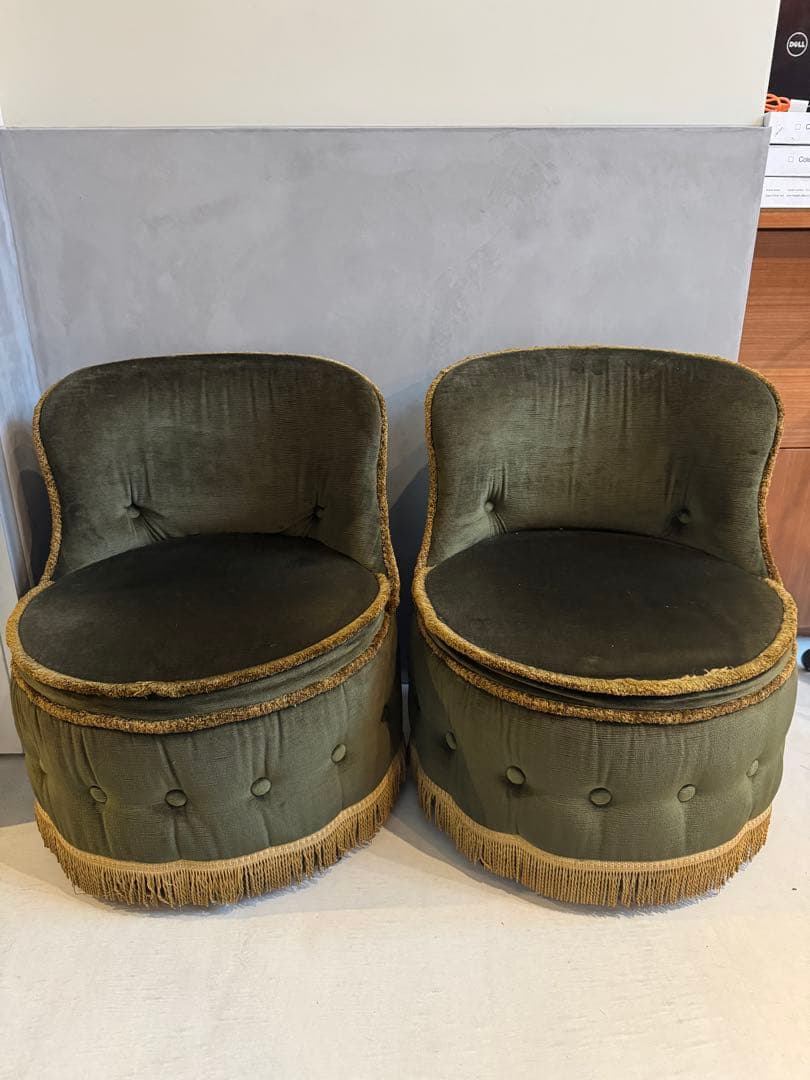 希少⭐︎イギリスビンテージ⭐︎オリーブグリーン フリンジ付き1人掛けソファ⭐︎ 2脚