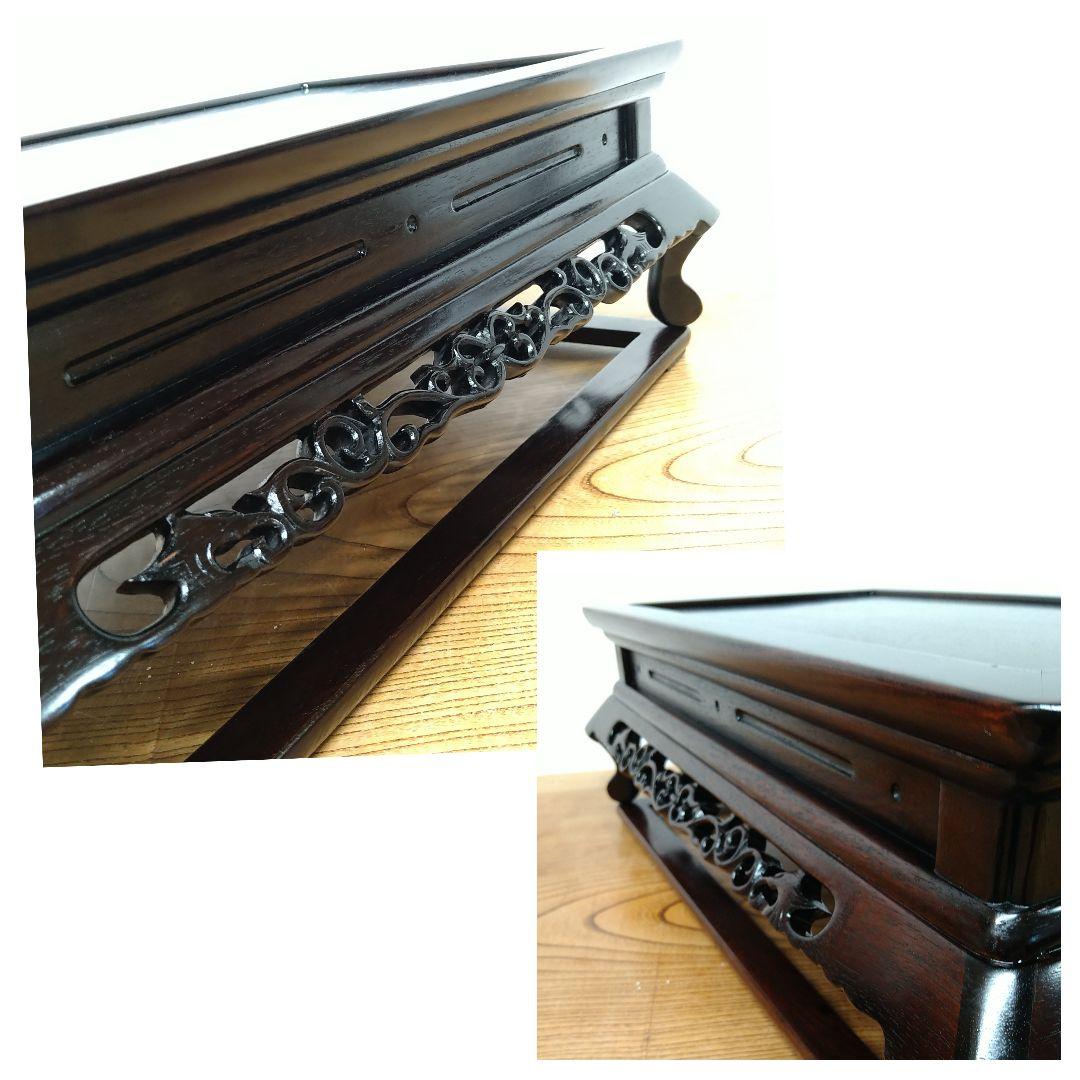 A668 紫檀シタン唐木 二重天 平卓 透かし彫り 香炉台 花台 飾り台 床の間