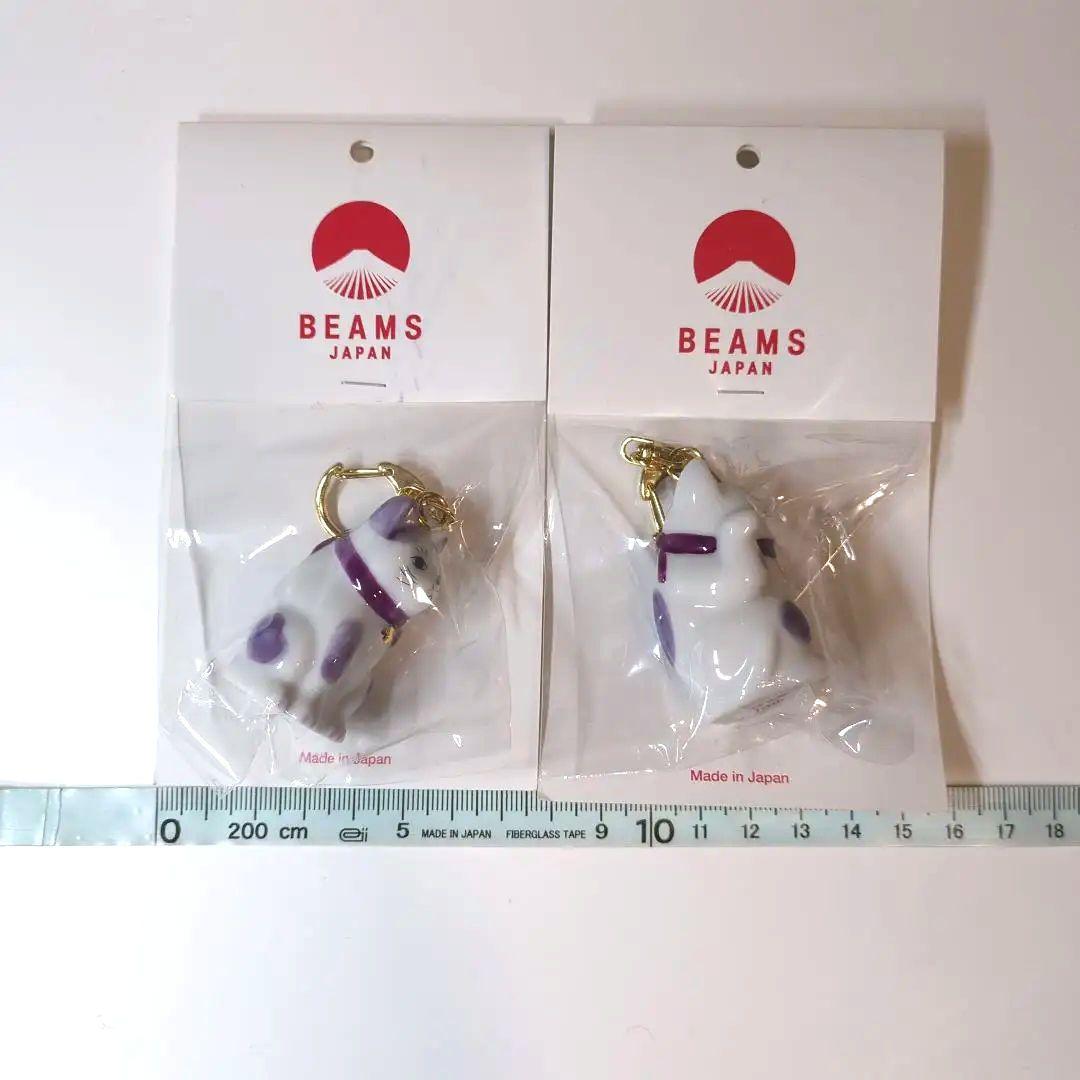 ビームス BEAMS JAPAN 猫 招き猫 キーホルダー パープル 紫