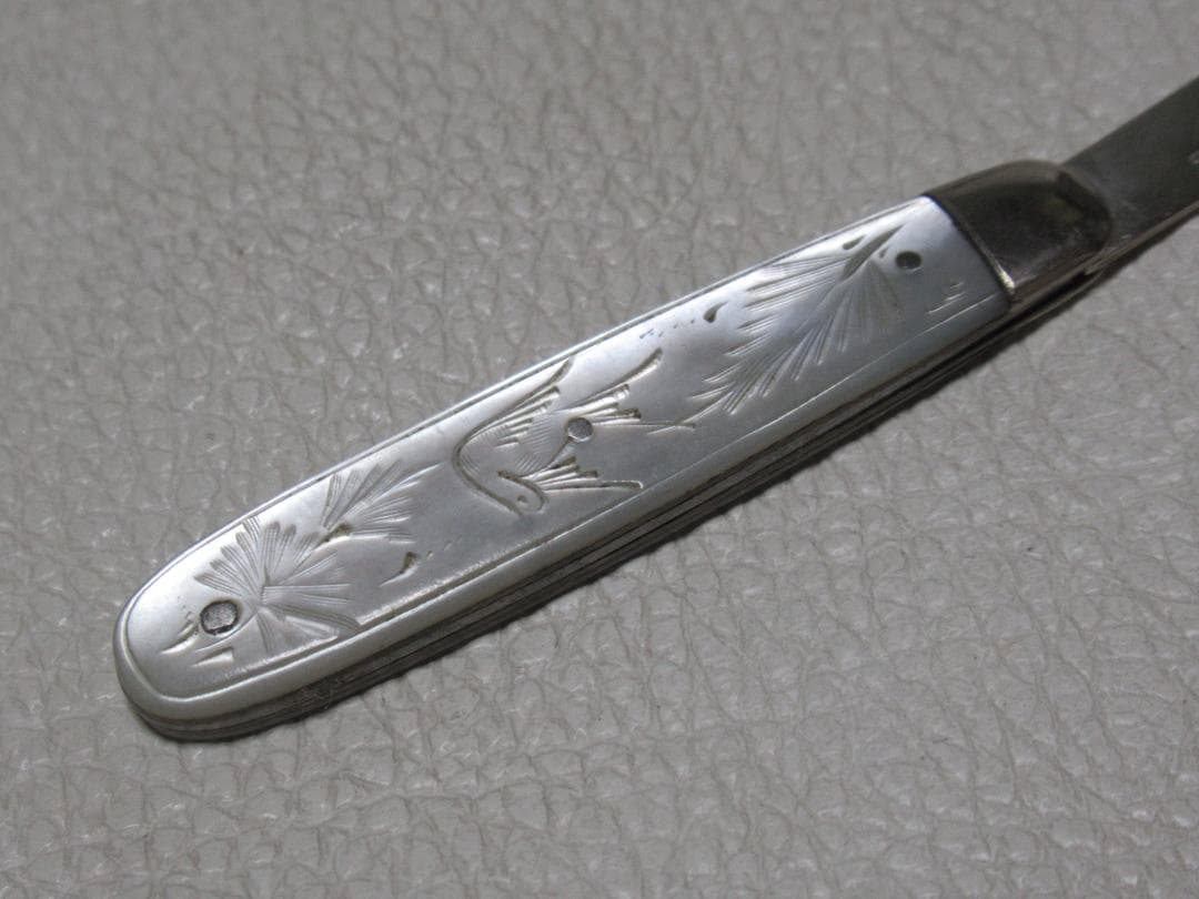 ◆美品 1800年頃 英国製◆シェフィールド 白蝶貝 純銀フルーツナイフ