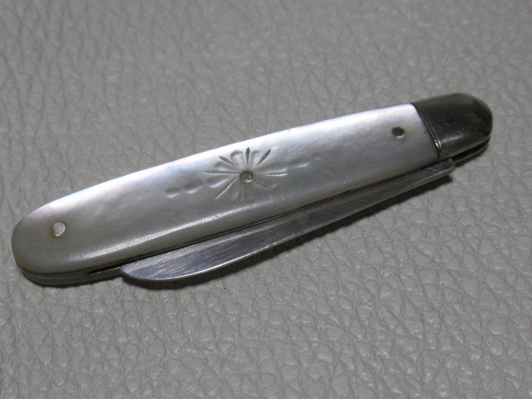 ◆美品 1800年頃 英国製◆シェフィールド 白蝶貝 純銀フルーツナイフ