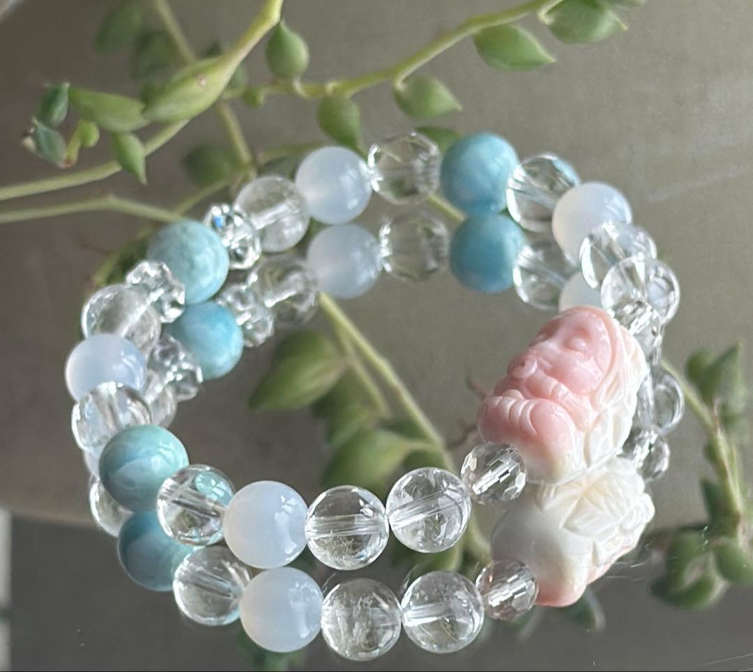 クイーンコンクシェルガネーシャ×ラリマー　ブレスレット