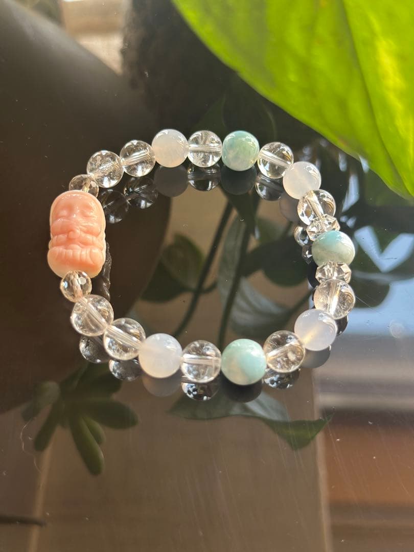 クイーンコンクシェルガネーシャ×ラリマー　ブレスレット