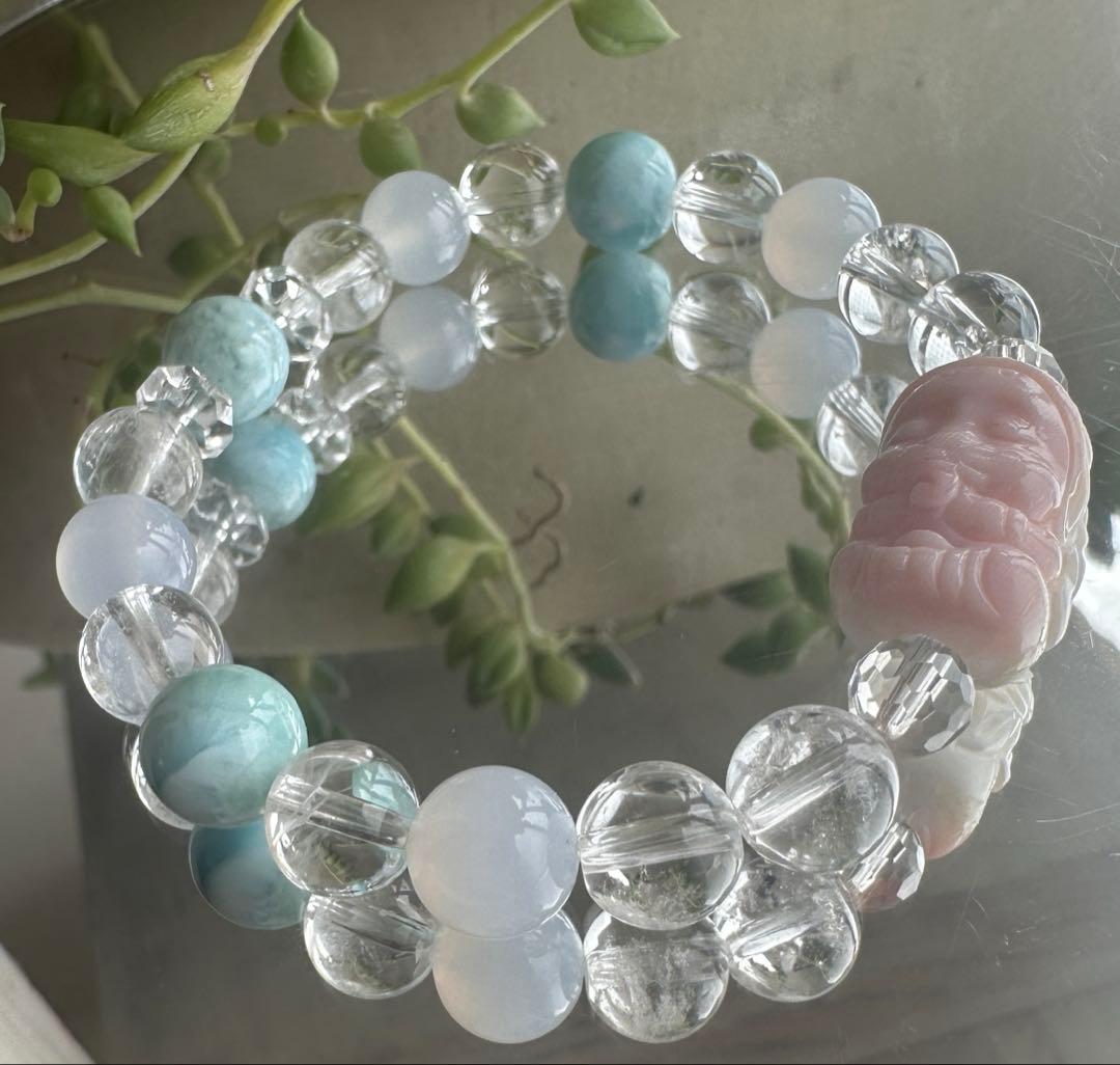 クイーンコンクシェルガネーシャ×ラリマー　ブレスレット