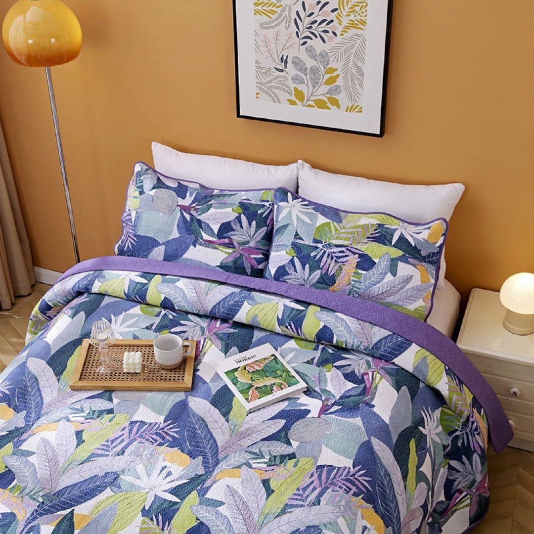 キルトベッドカバー3点セット綿マルチカバー キルティング 025