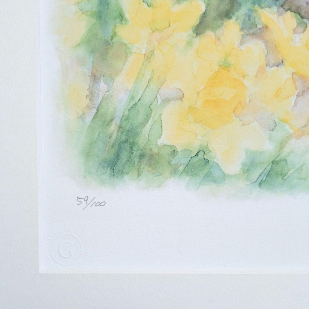 版画 額装品 土田穰 ジクレー 限定品 可愛い ウサギ 黄色い水仙 癒し系