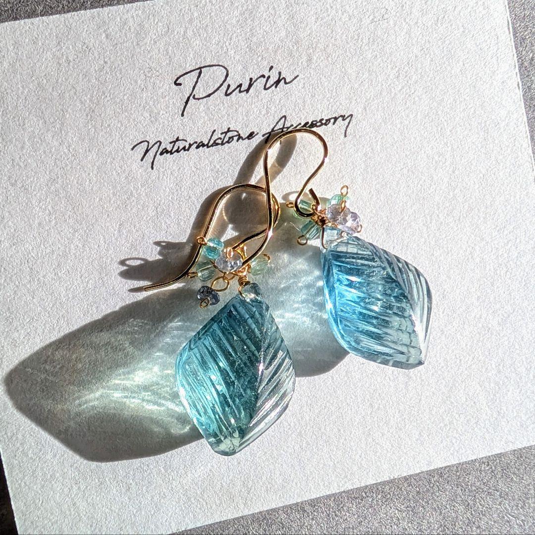 のんたん様 1点物✧︎フローライト リーフカービングピアス