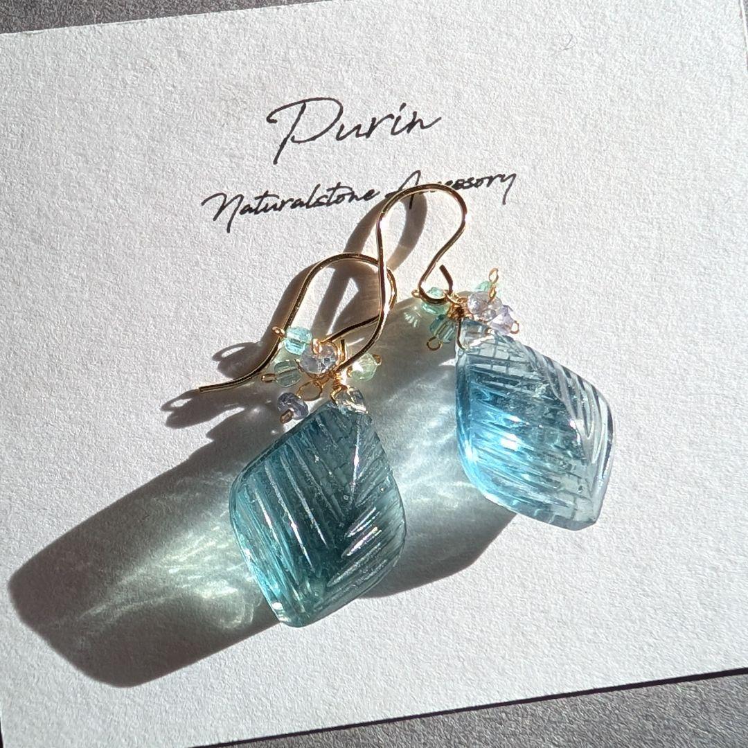 のんたん様 1点物✧︎フローライト リーフカービングピアス