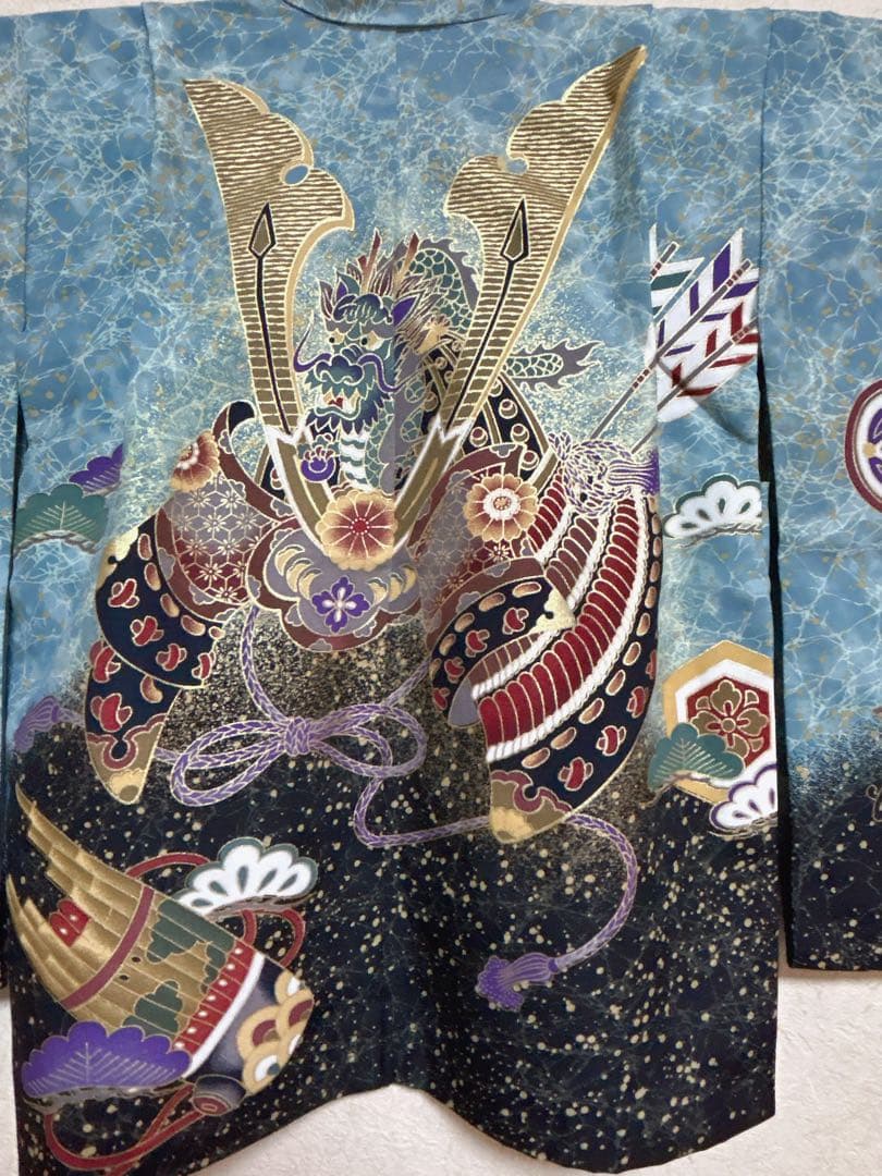 (七五三)3歳の男の子、3点セット羽織、緑色に黒のグラデーションが美しい6525