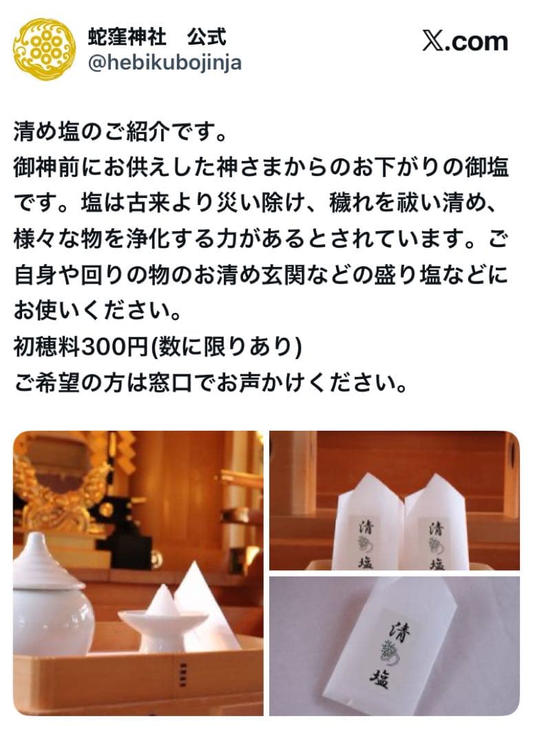 己巳の日 蛇窪神社 夢巳札＆巳くじ＆清め塩(計3品)