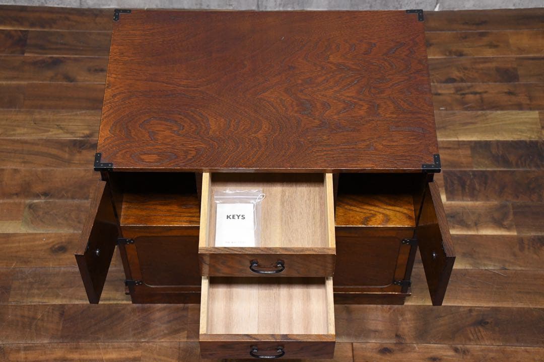 EFK22 民芸家具調 からくり箪笥 金庫付き 隠し抽斗 ケヤキ/欅杢目 小箪笥