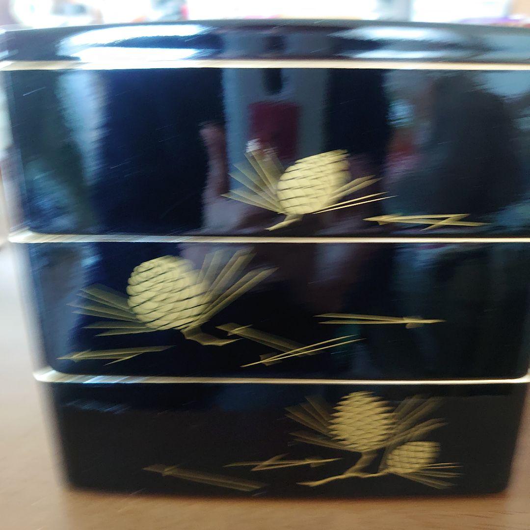 三段重箱 鶴と松の漆器