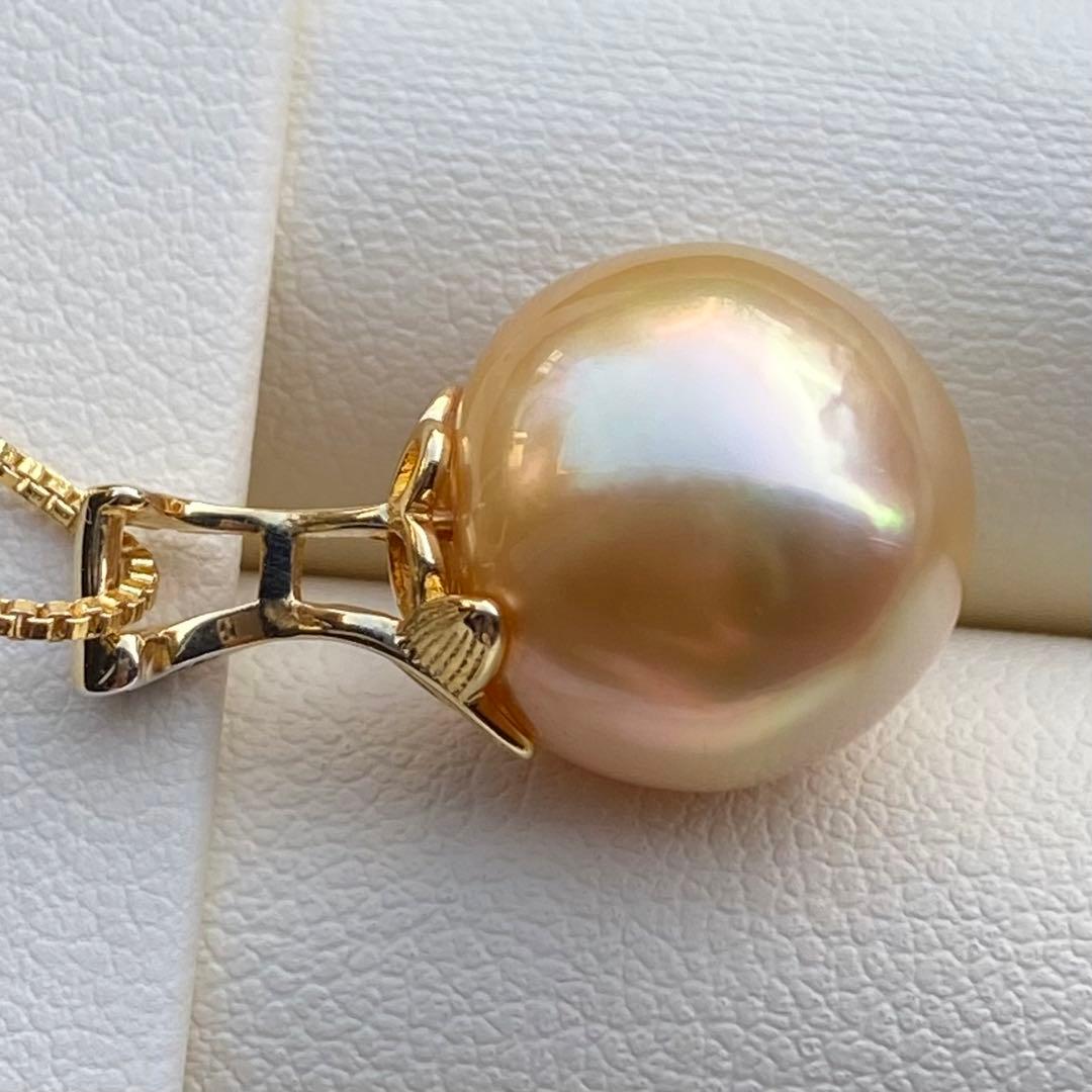 本真珠　南洋白蝶真珠ネックレストップ　大珠13.3mm茶金PT917