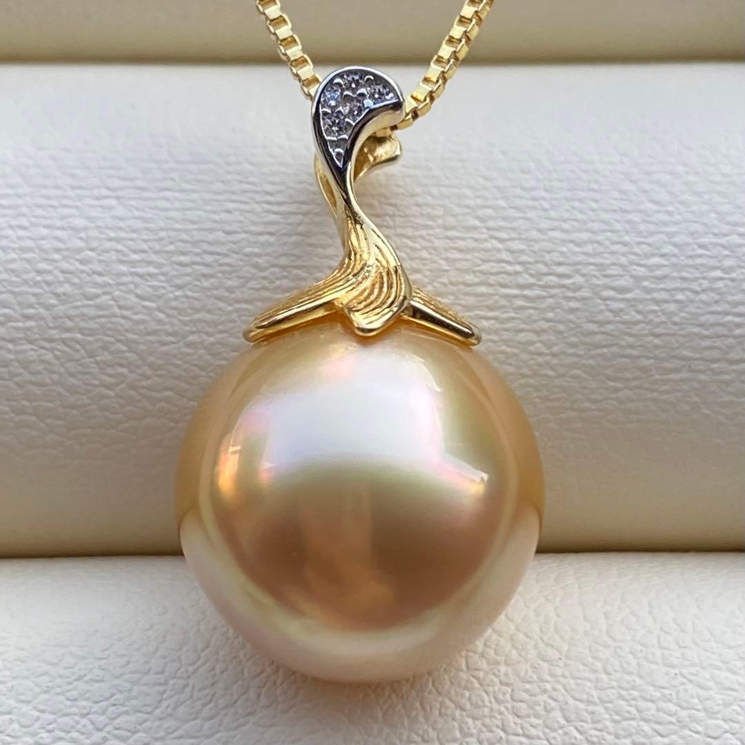 本真珠　南洋白蝶真珠ネックレストップ　大珠13.3mm茶金PT917