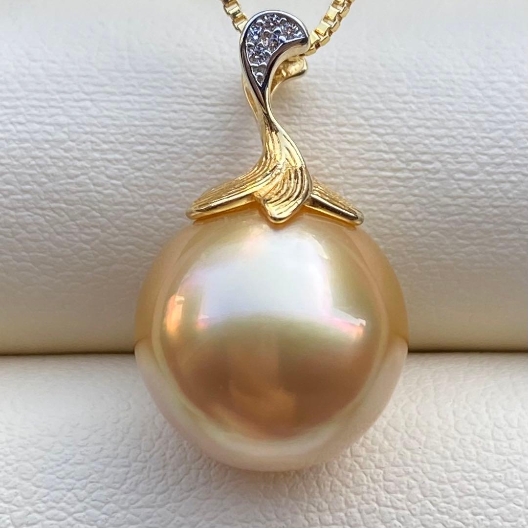 本真珠　南洋白蝶真珠ネックレストップ　大珠13.3mm茶金PT917