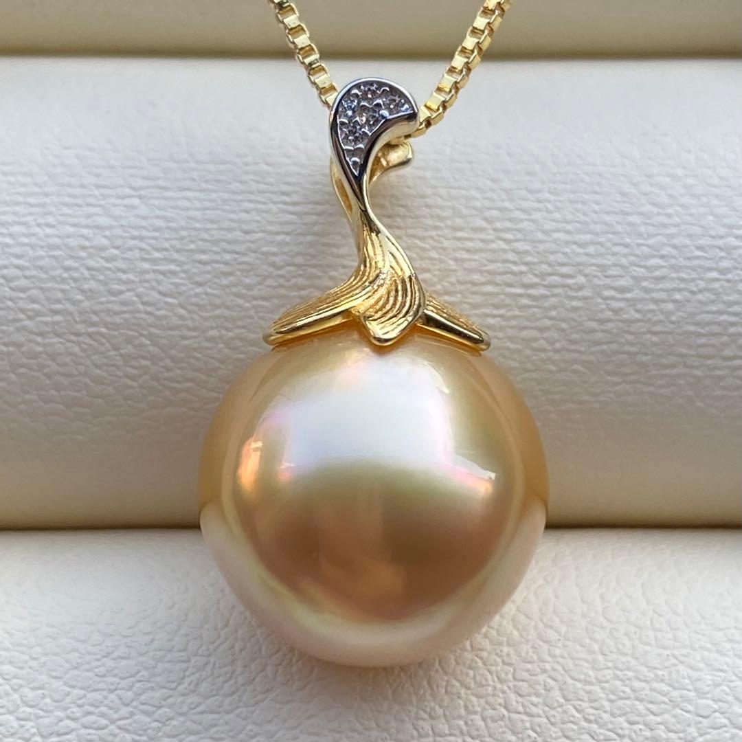 本真珠　南洋白蝶真珠ネックレストップ　大珠13.3mm茶金PT917