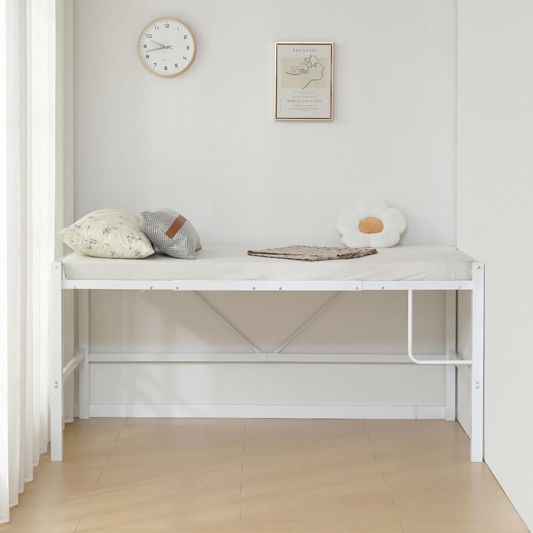 【新品】ロフトベッド シングル 高さ90cm 省スペース スチール製 北欧風