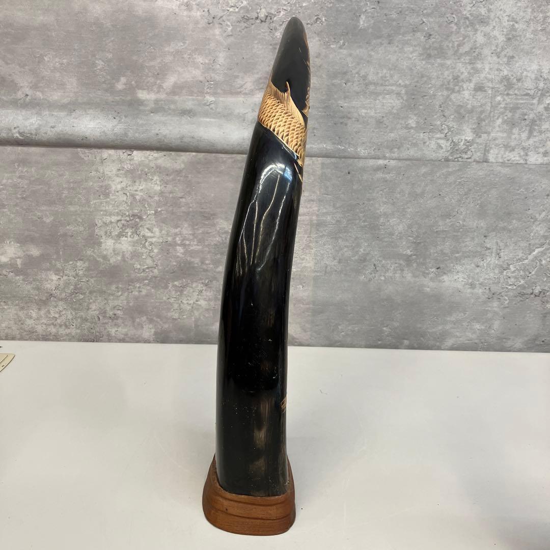水牛の角 龍虎彫刻 鱗 縁起物 骨董品 工芸品 置物 インテリア オブジェ