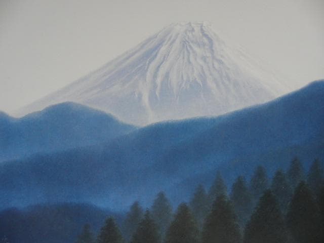 池野史明、【不二青幽】、希少な画集画、新品高級額 額装付、状態良好