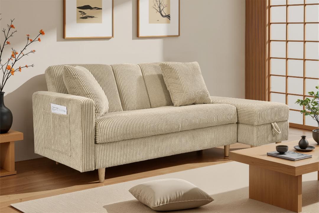 ソファ　ソファーベッド　カウチソファ　3人掛け　オットマン付き　多機能ソファ