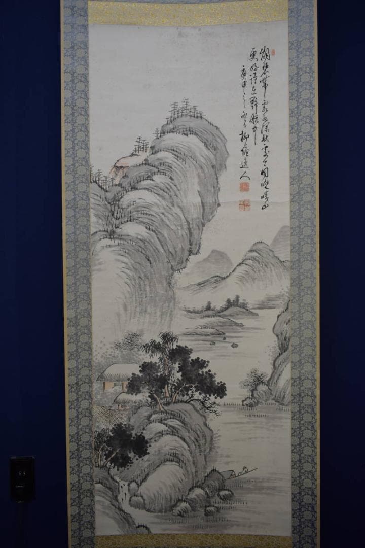 真作/柳塘逸人/山水画賛/布袋屋掛軸HK-115