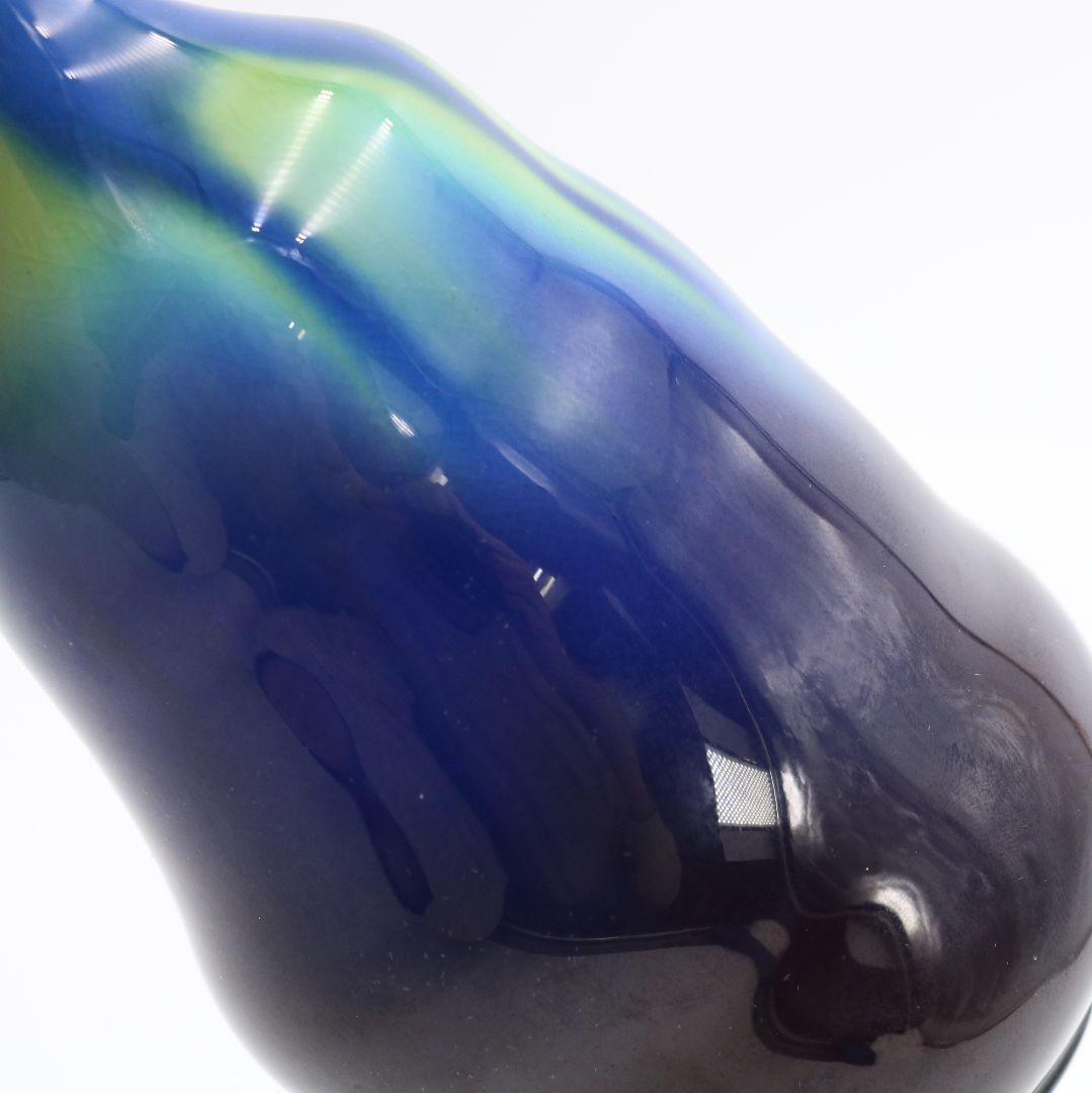 三代 徳田八十吉作 燁彩 碧明釉 壷 花器 花生 花瓶 九谷焼