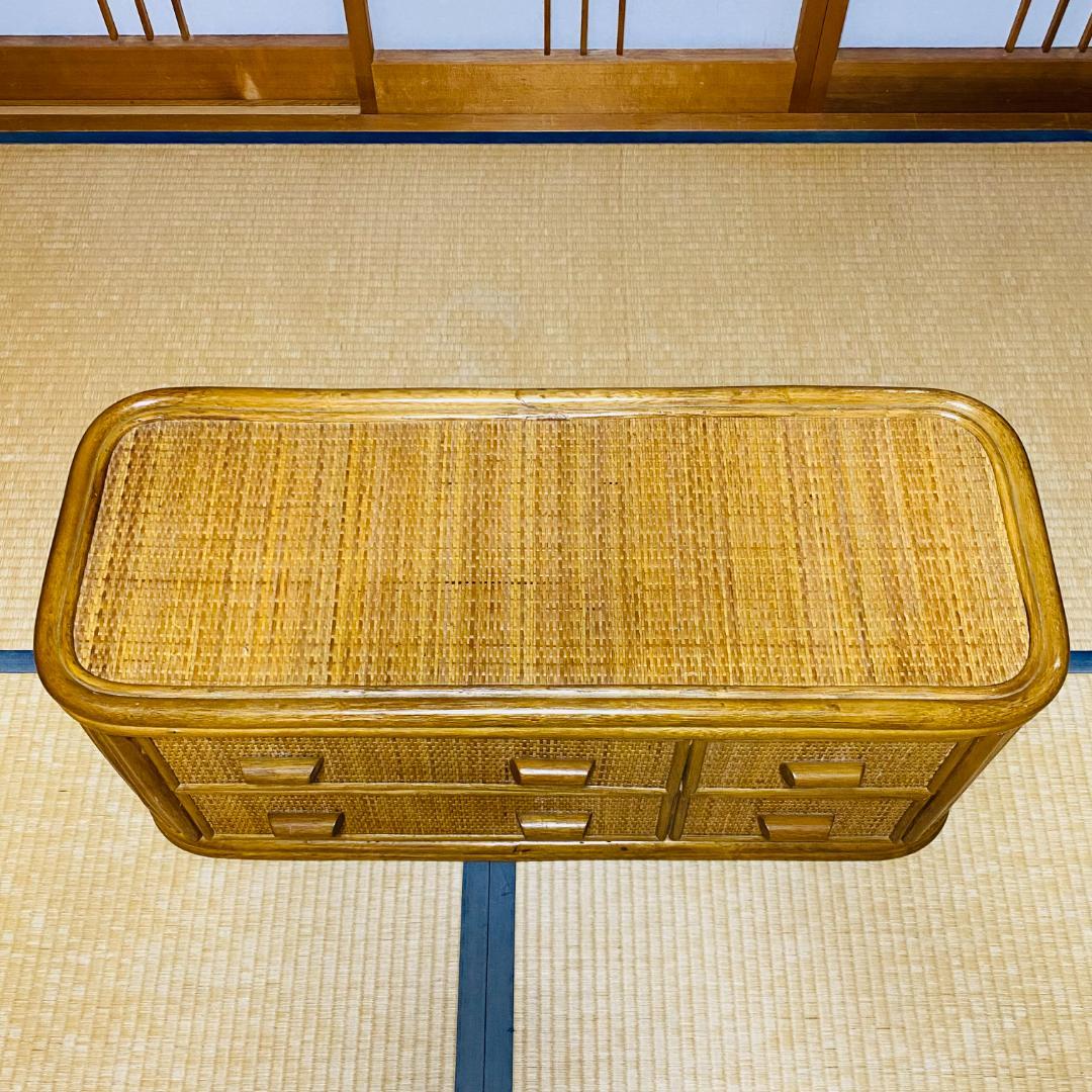 ラタン 籐 棚 チェスト 2段 4口 W90cm D37cm H41cm