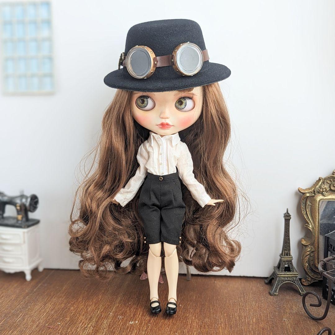 1043※スチームパンク・ゴーグルと歯車モチーフの黒の帽子 ※ブライスアウト