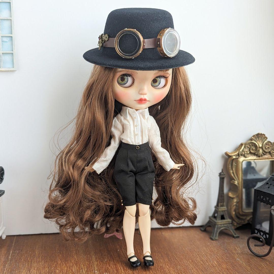 1043※スチームパンク・ゴーグルと歯車モチーフの黒の帽子 ※ブライスアウト