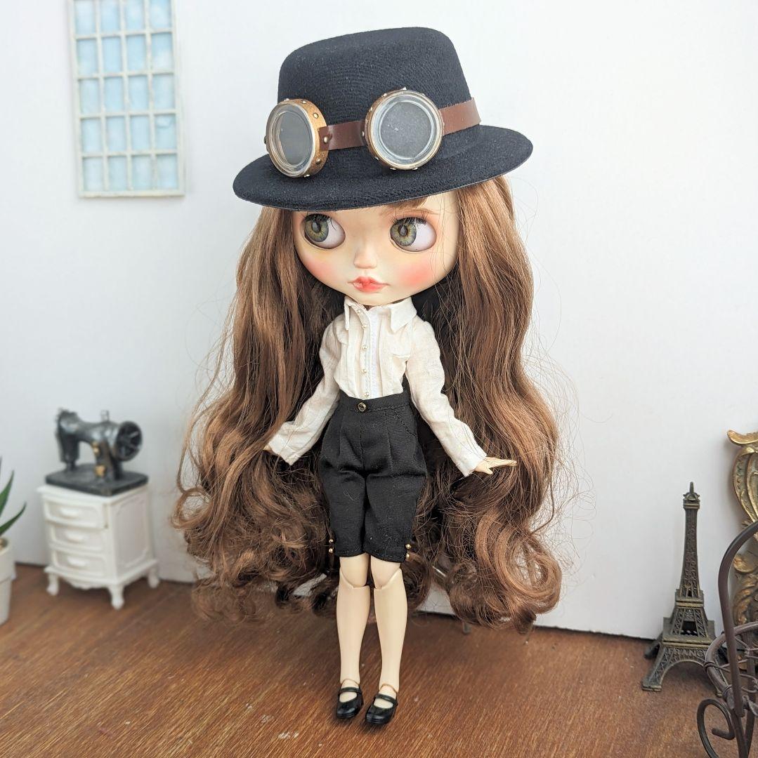 1043※スチームパンク・ゴーグルと歯車モチーフの黒の帽子 ※ブライスアウト