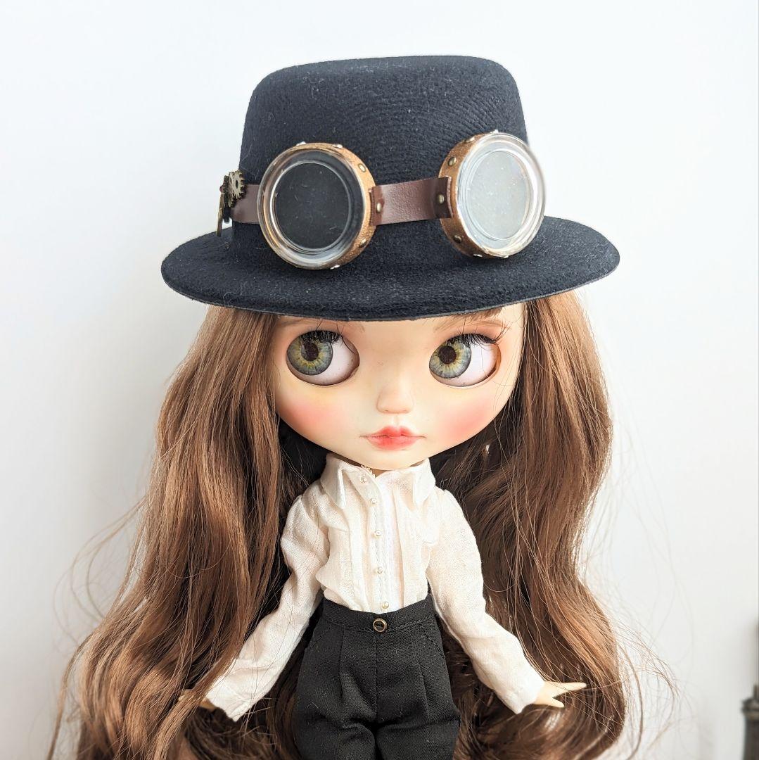 1043※スチームパンク・ゴーグルと歯車モチーフの黒の帽子 ※ブライスアウト