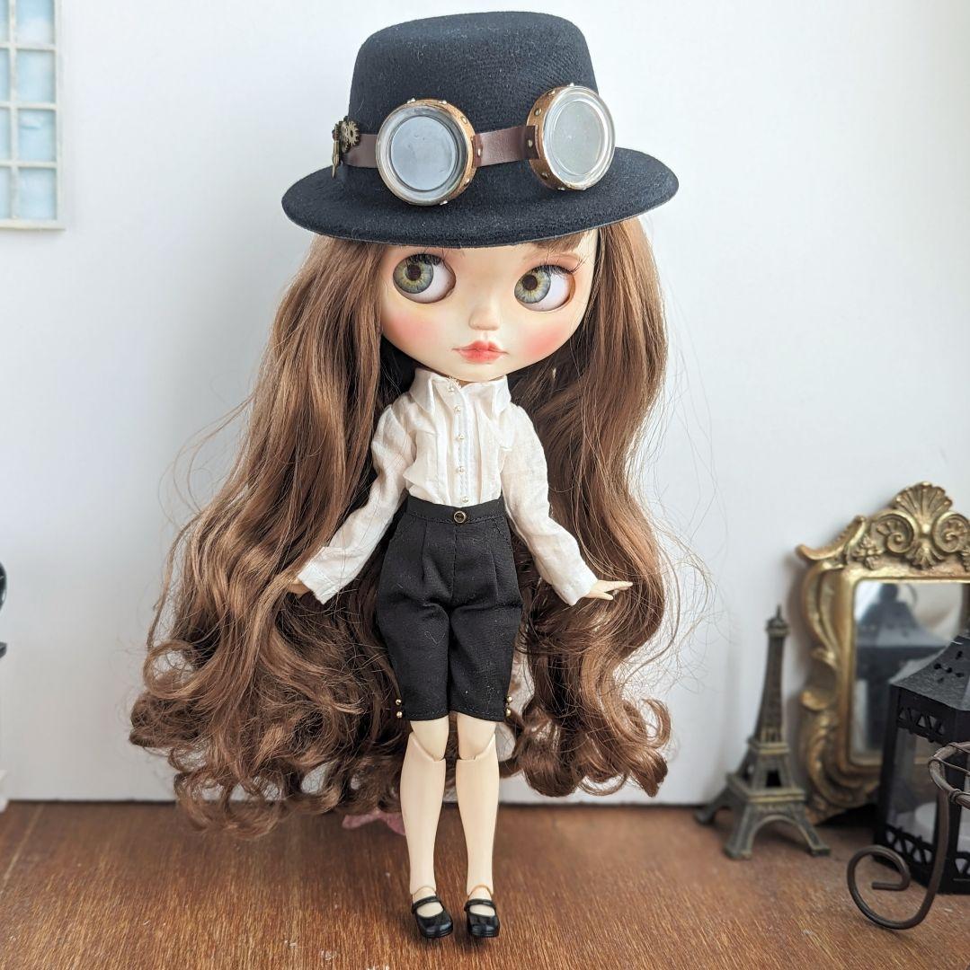 1043※スチームパンク・ゴーグルと歯車モチーフの黒の帽子 ※ブライスアウト