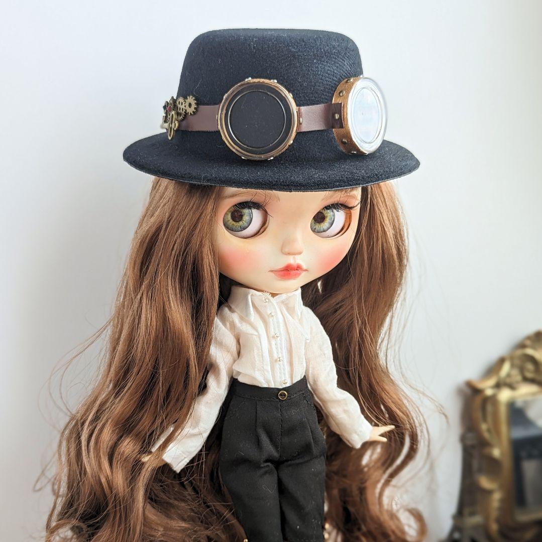 1043※スチームパンク・ゴーグルと歯車モチーフの黒の帽子 ※ブライスアウト