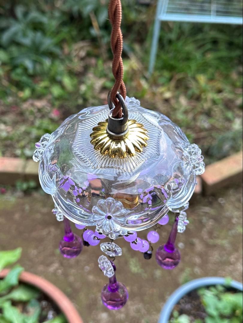 フランス アンティーク ラベンダームラーノガラスの可愛らしいミニシャンデリア＊