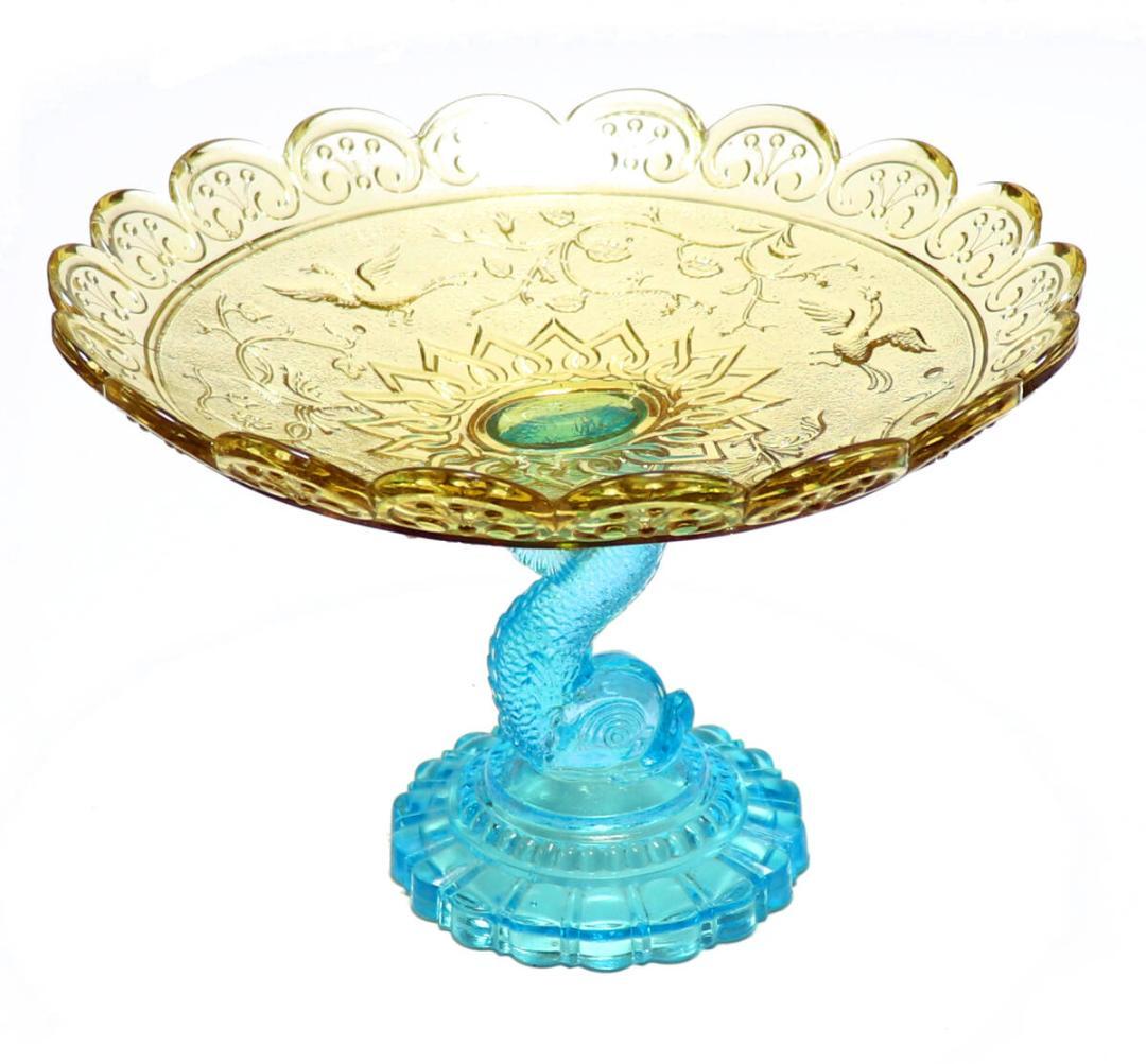 オールド・バカラ 1870年 花鳥図大型コンポートドルフィンスタンドアンティーク