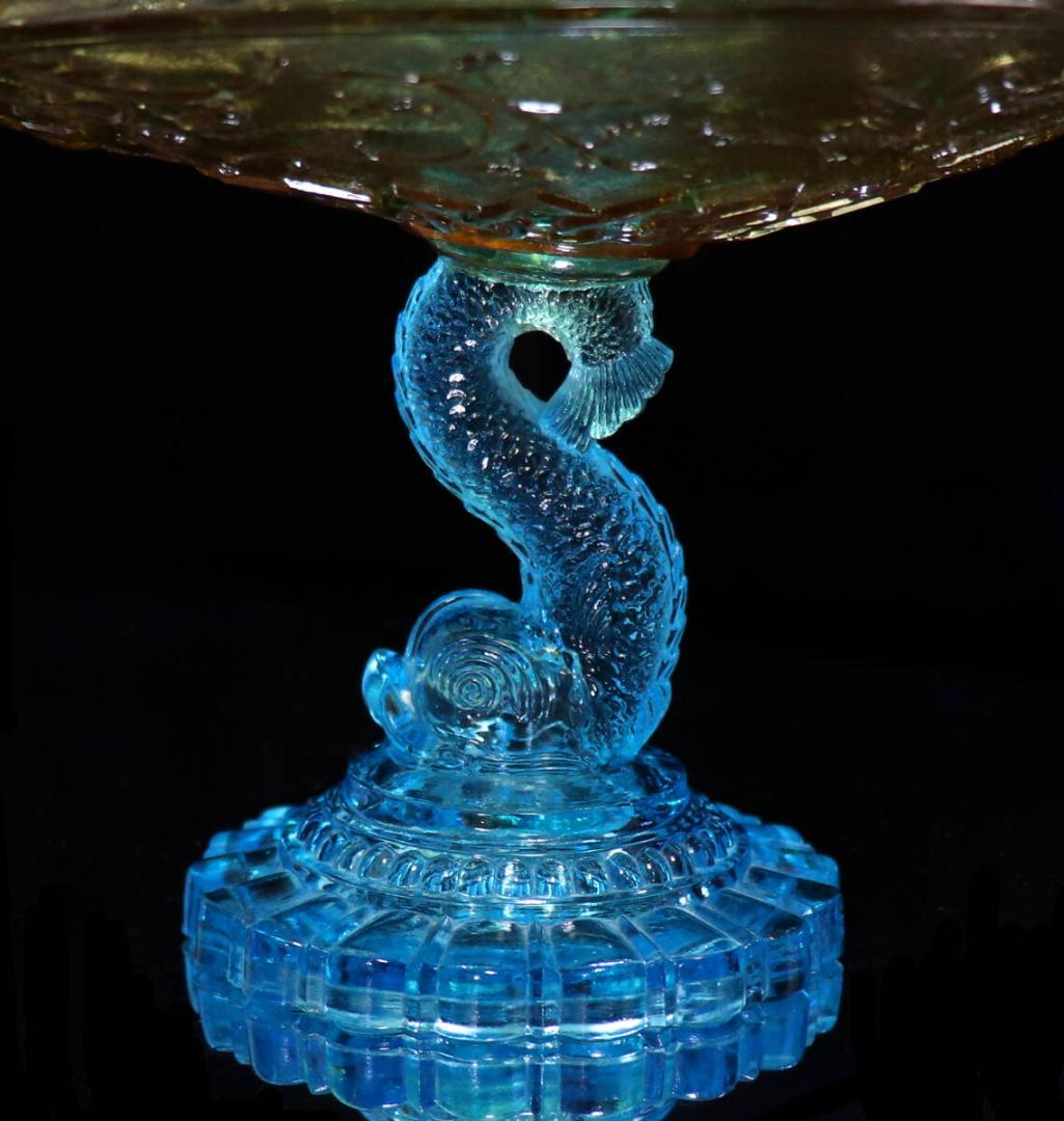 オールド・バカラ 1870年 花鳥図大型コンポートドルフィンスタンドアンティーク