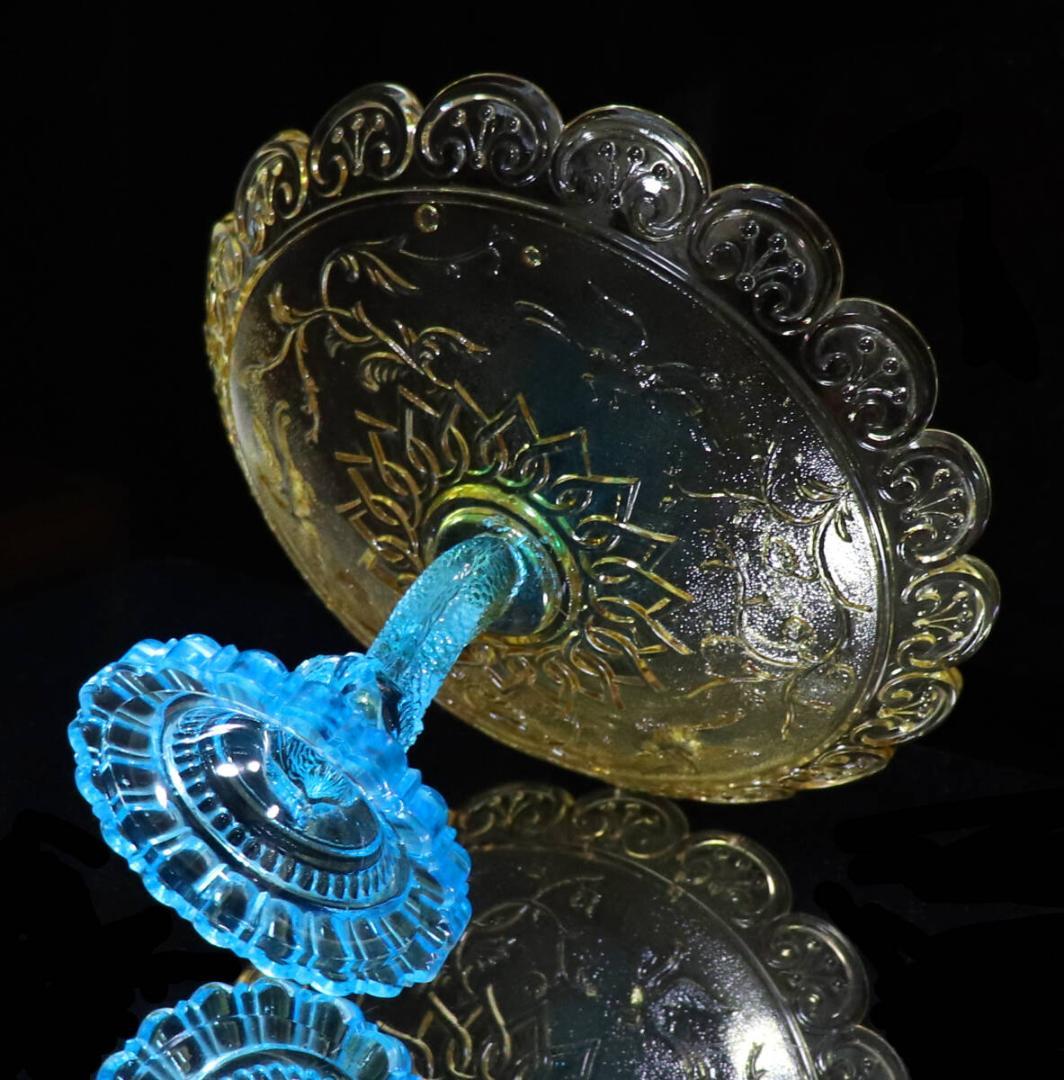 オールド・バカラ 1870年 花鳥図大型コンポートドルフィンスタンドアンティーク