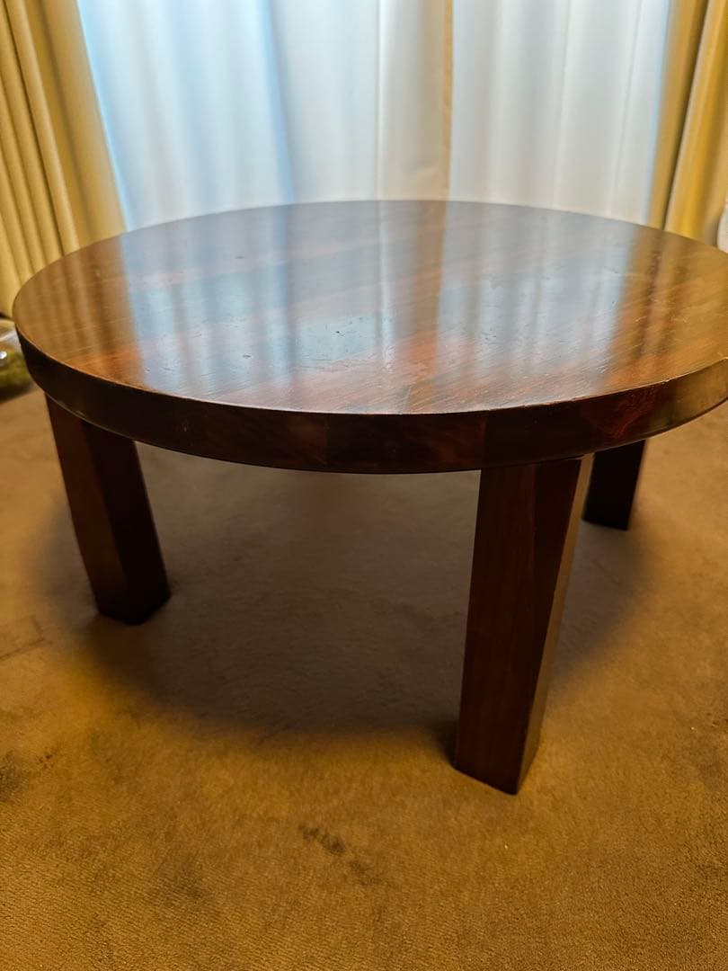 ダークブラウン 円形木製座卓　折りたたみ　アンティーク