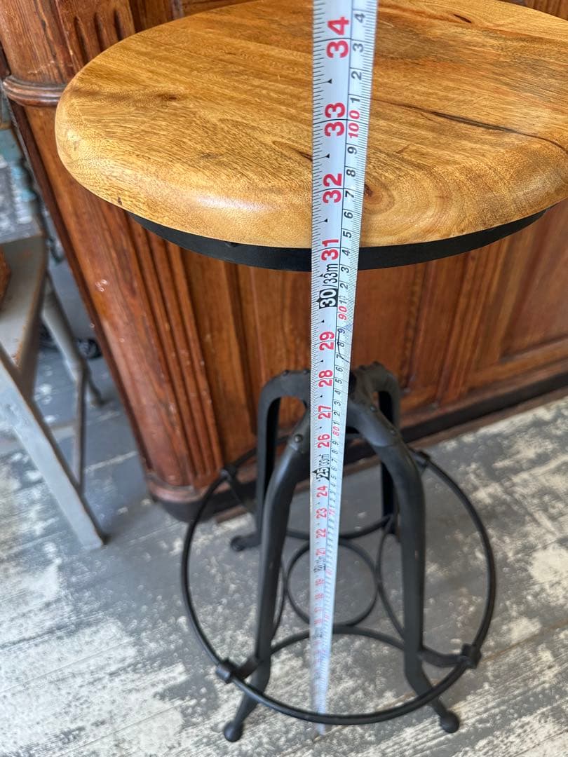 【A】ハイスツール ウッド　インダストリアル　ハイチェアー回転式