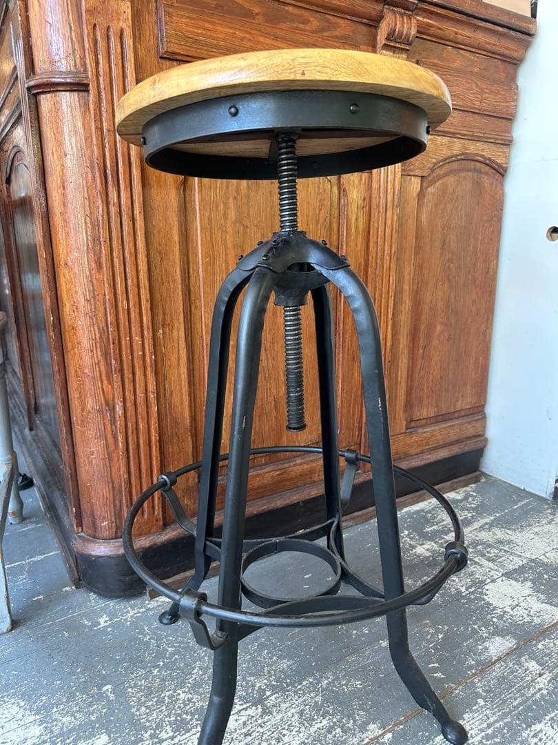 【A】ハイスツール ウッド　インダストリアル　ハイチェアー回転式