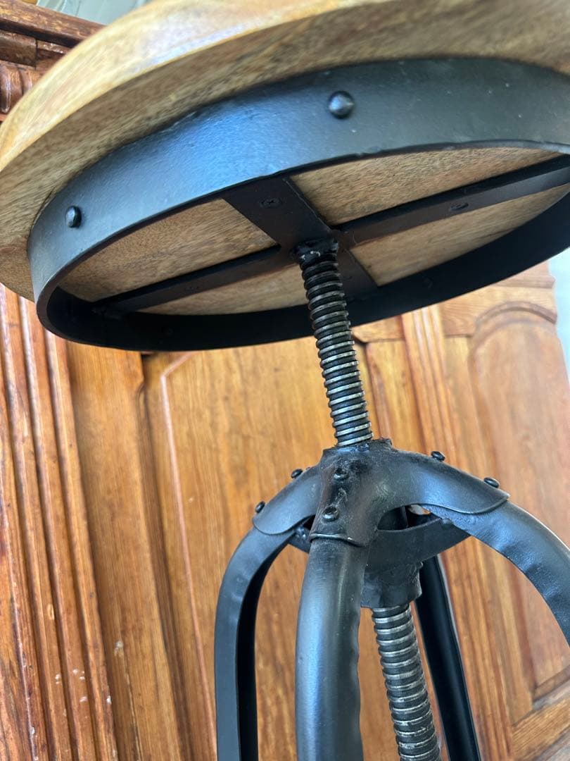 【A】ハイスツール ウッド　インダストリアル　ハイチェアー回転式